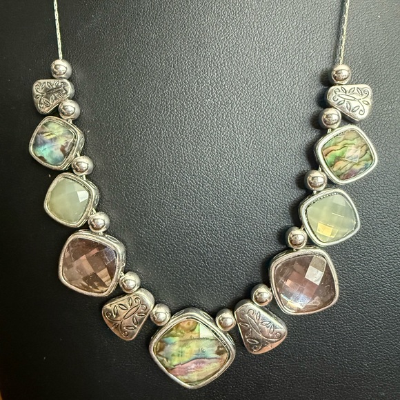 Jewelry - Silver and Green Gemstone Necklace with Organic Design